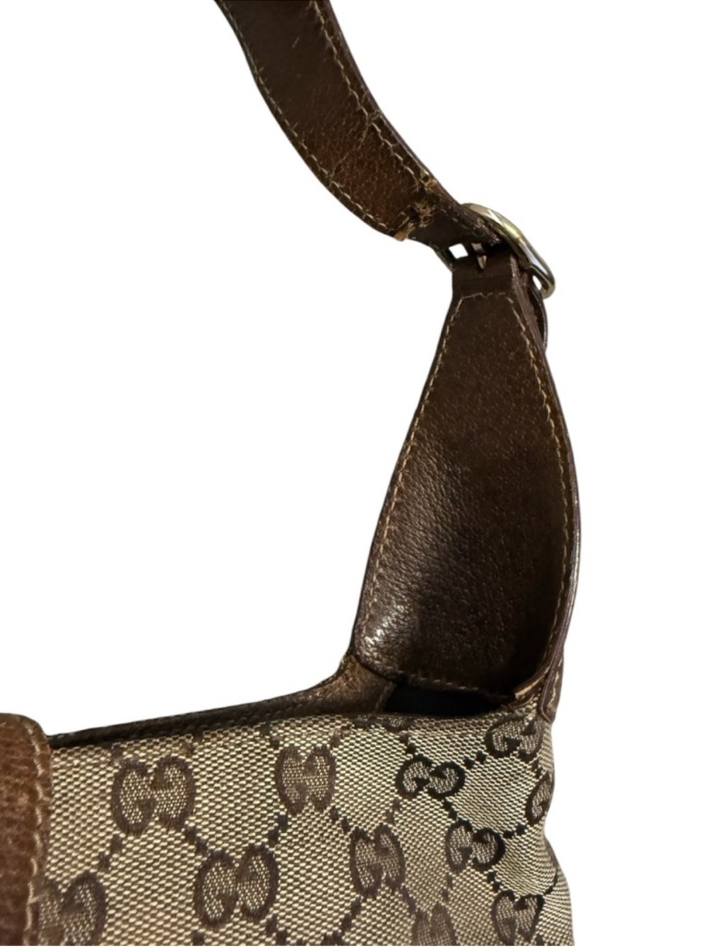 Vintage Gucci Jackie 1961 GG Supreme Monogram Canvas Shoulder Bag Brown Cream - Picture 7 of 12